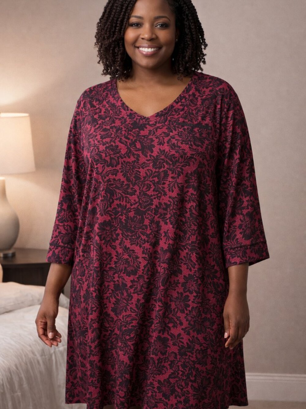 🌺 Soma Red Lace‑Print Nightgown - XL🌺